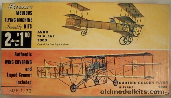 Renwal 1/72 1909 Avro Triplane and 1909 Curtiss Golden Flyer, 256-100 plastic model kit